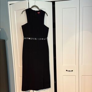 STAUD Sharmila Black Midi Dress with Belt Detail